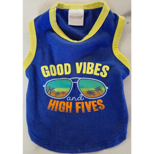 Puppy Dog Summer T Shirt XS Blue Yellow Good Vibes And High Fives Beach Sun Tee